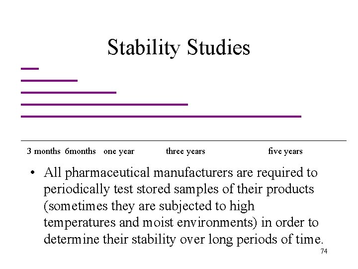 Stability Studies 3 months 6 months one year three years five years • All