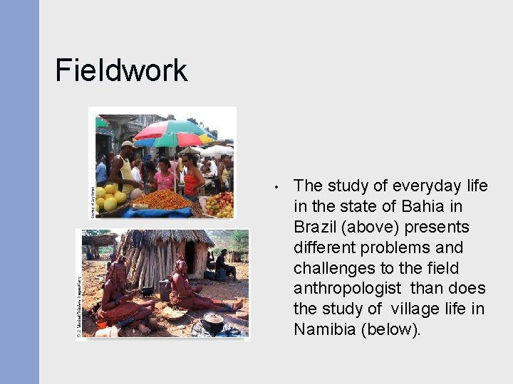 Fieldwork • The study of everyday life in the state of Bahia in Brazil Fieldwork • The study of everyday life in the state of Bahia in Brazil