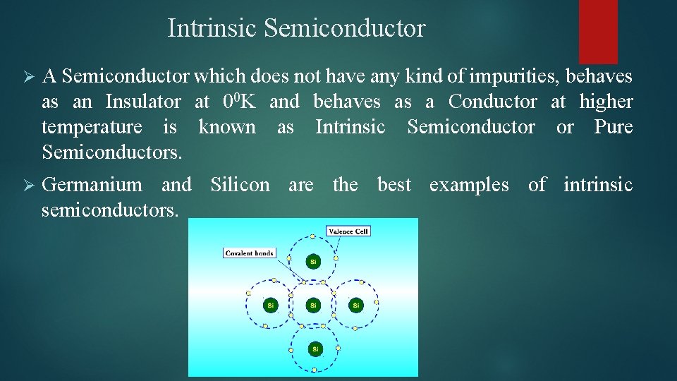Intrinsic Semiconductor Ø A Semiconductor which does not have any kind of impurities, behaves