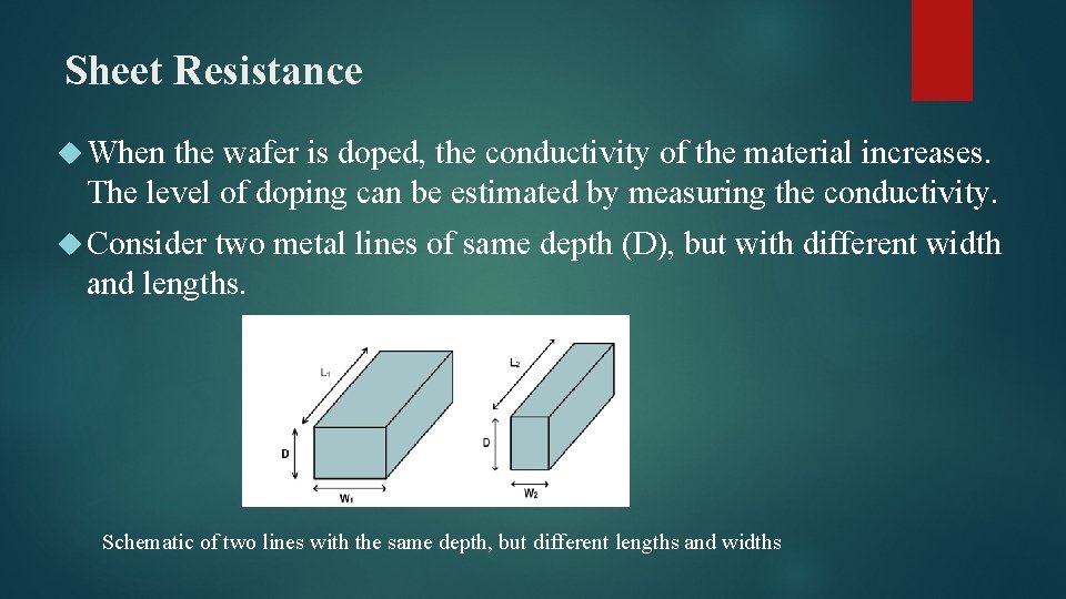 Sheet Resistance When the wafer is doped, the conductivity of the material increases. The