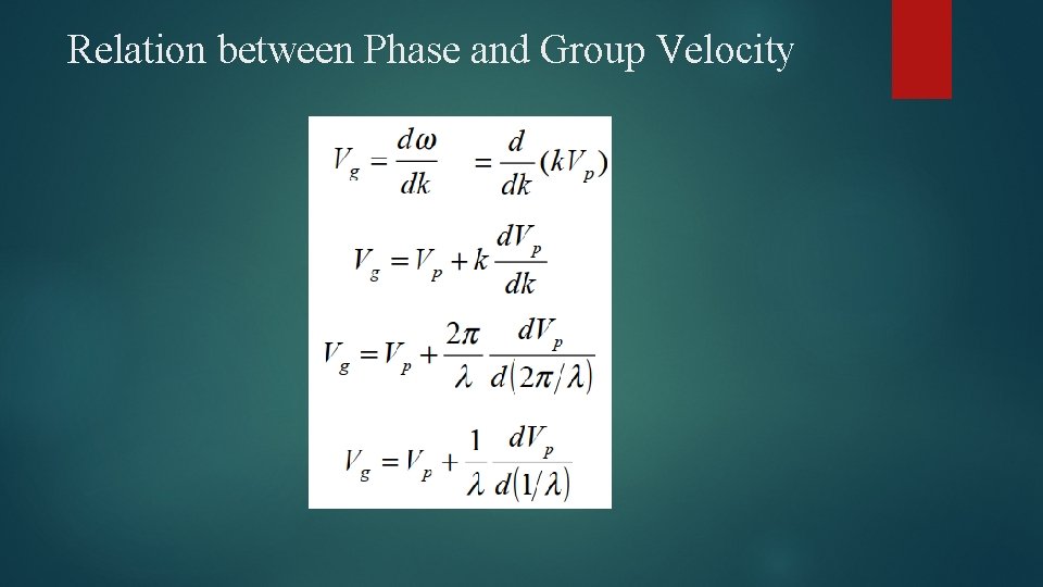 Relation between Phase and Group Velocity p g p 1 