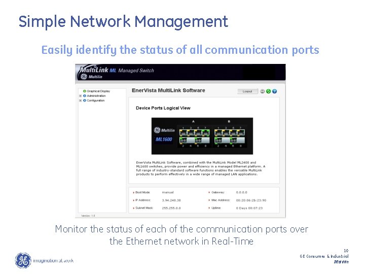 Simple Network Management Easily identify the status of all communication ports Monitor the status