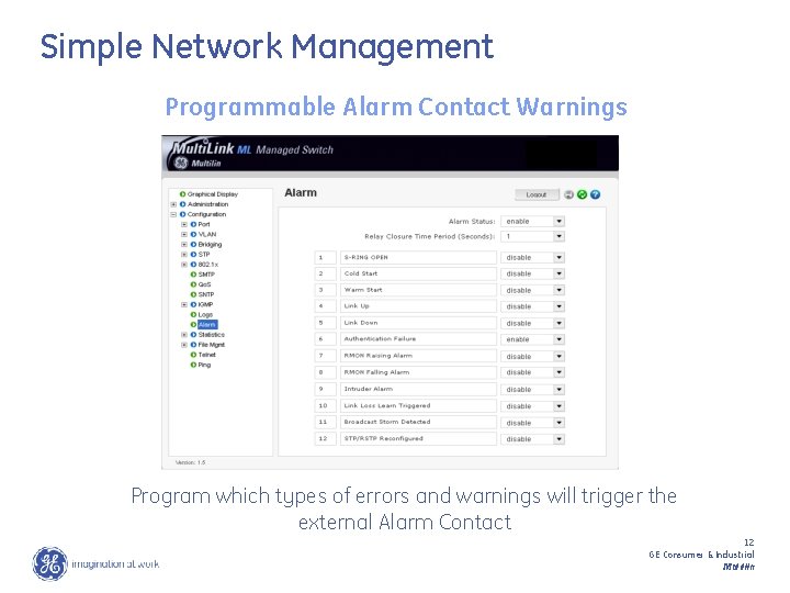 Simple Network Management Programmable Alarm Contact Warnings Program which types of errors and warnings