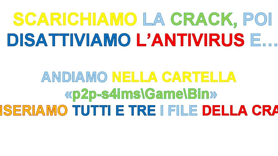 SCARICHIAMO LA CRACK, POI DISATTIVIAMO L’ANTIVIRUS E… ANDIAMO NELLA CARTELLA «p 2 p-s 4