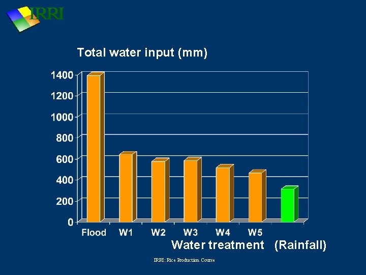 Total water input (mm) Water treatment (Rainfall) IRRI: Rice Production Course 