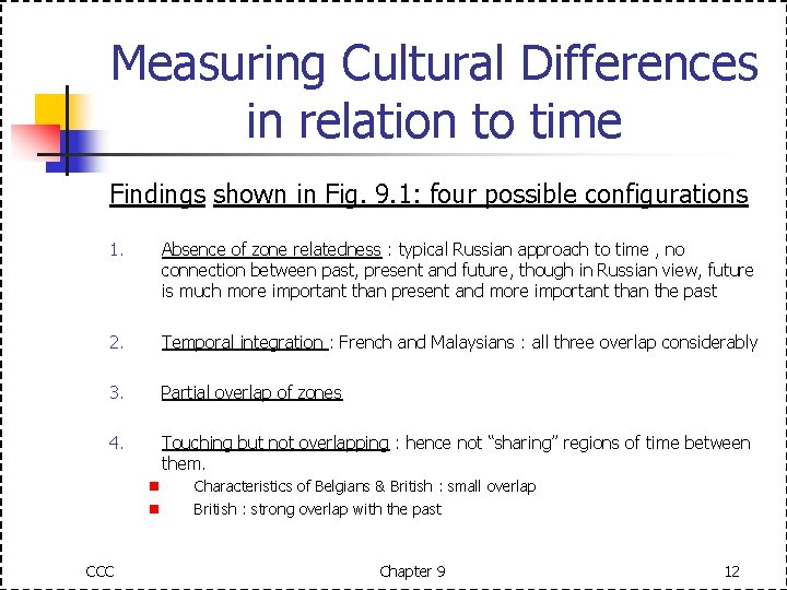 Measuring Cultural Differences in relation to time Findings shown in Fig. 9. 1: four