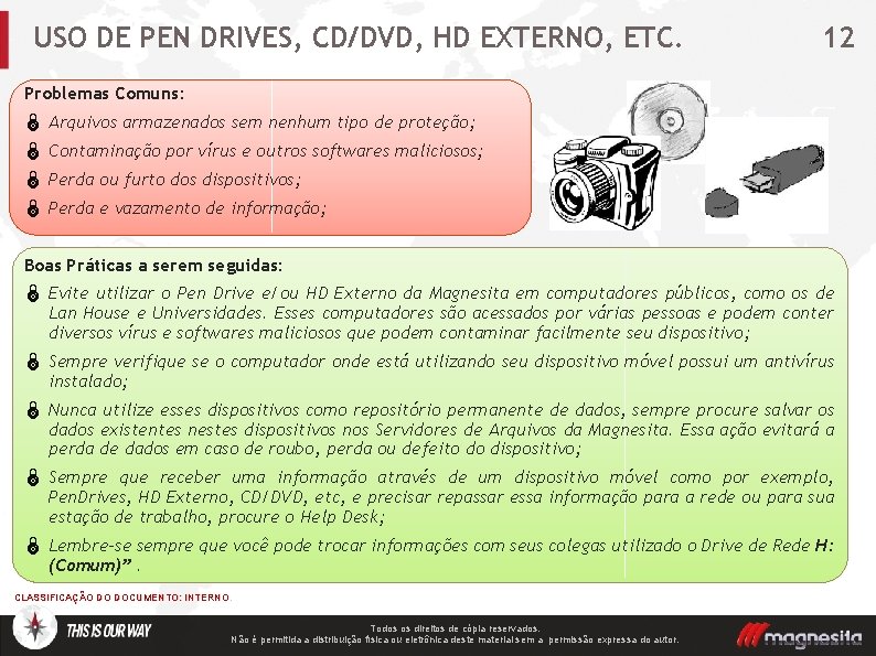 USO DE PEN DRIVES, CD/DVD, HD EXTERNO, ETC. 12 Problemas Comuns: Ï Arquivos armazenados