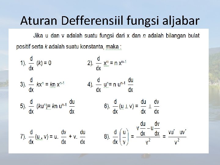 Aturan Defferensiil fungsi aljabar 