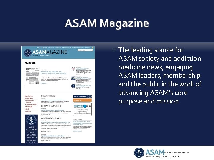 ASAM Magazine � The leading source for ASAM society and addiction medicine news, engaging
