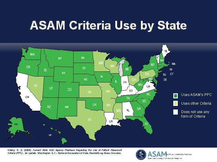 ASAM Criteria Use by State Uses ASAM’s PPC Uses other Criteria Does not use