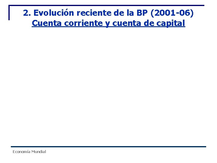 2. Evolución reciente de la BP (2001 -06) Cuenta corriente y cuenta de capital 2. Evolución reciente de la BP (2001 -06) Cuenta corriente y cuenta de capital