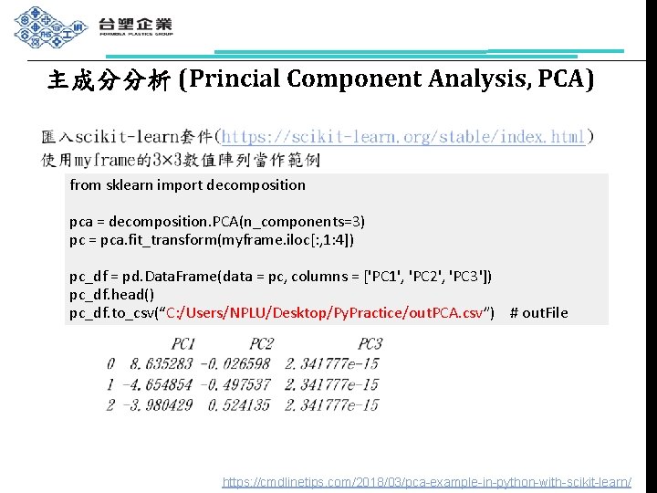 主成分分析 (Princial Component Analysis, PCA) from sklearn import decomposition pca = decomposition. PCA(n_components=3) pc