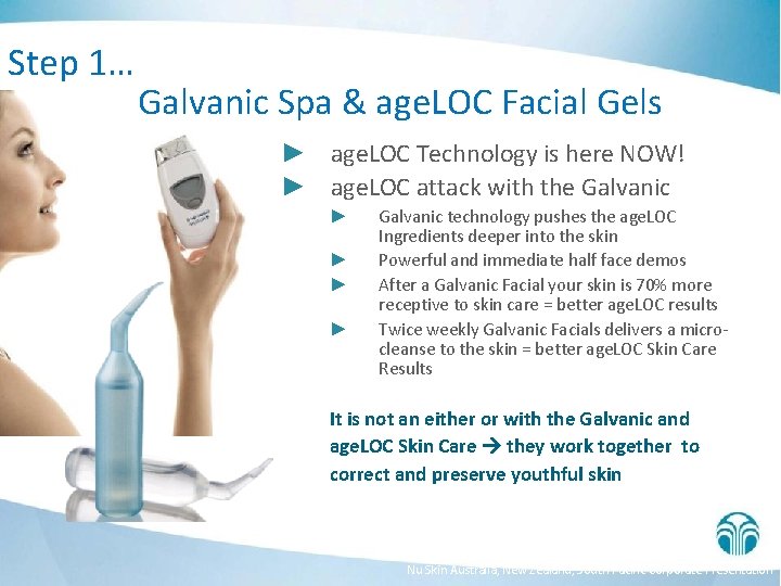 Step 1… Galvanic Spa & age. LOC Facial Gels ► age. LOC Technology is