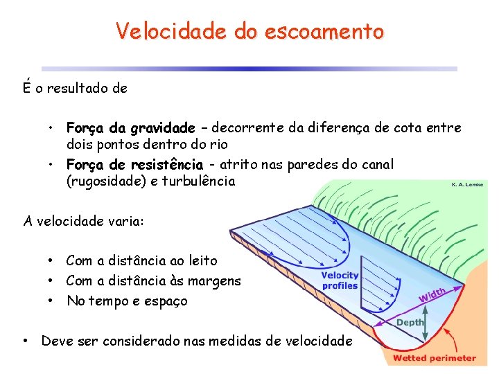 Velocidade do escoamento É o resultado de • Força da gravidade – decorrente da