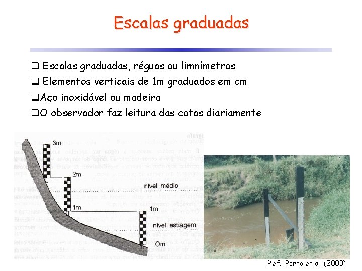 Escalas graduadas q Escalas graduadas, réguas ou limnímetros q Elementos verticais de 1 m