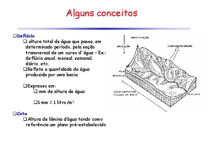 Alguns conceitos q. Deflúvio q altura total de água que passa, em determinado período,