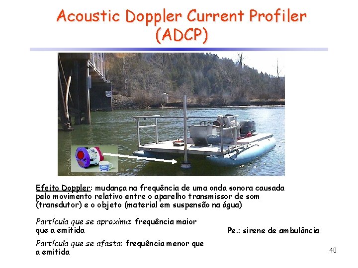 Acoustic Doppler Current Profiler (ADCP) Efeito Doppler: mudança na frequência de uma onda sonora