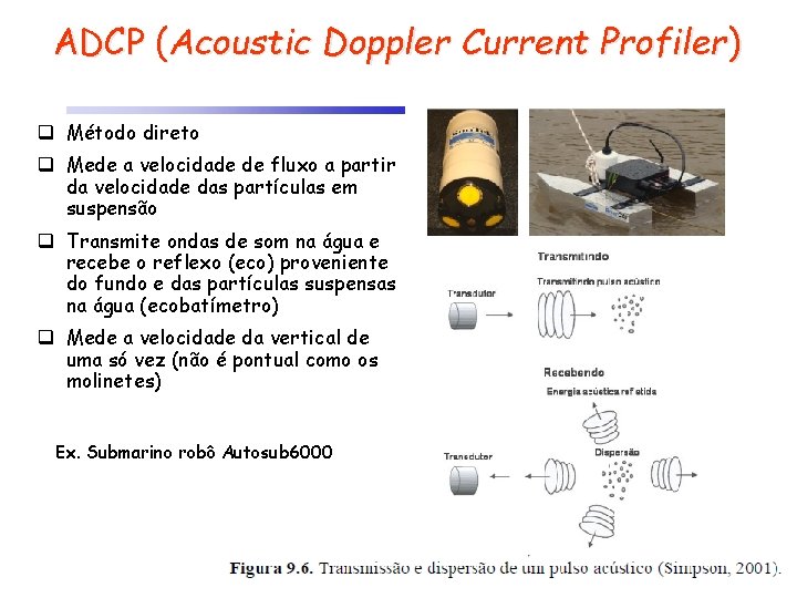 ADCP (Acoustic Doppler Current Profiler) q Método direto q Mede a velocidade de fluxo
