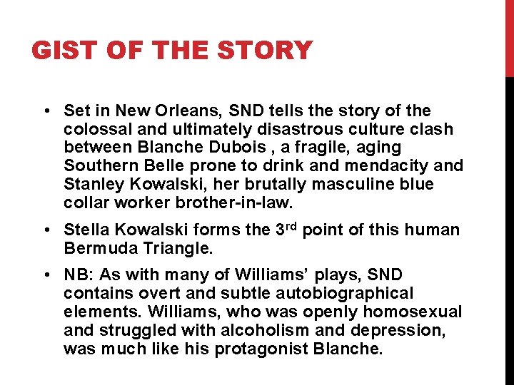 GIST OF THE STORY • Set in New Orleans, SND tells the story of GIST OF THE STORY • Set in New Orleans, SND tells the story of