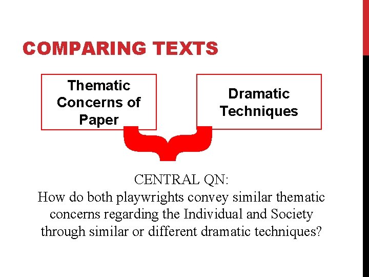 COMPARING TEXTS Dramatic Techniques { Thematic Concerns of Paper CENTRAL QN: How do both COMPARING TEXTS Dramatic Techniques { Thematic Concerns of Paper CENTRAL QN: How do both