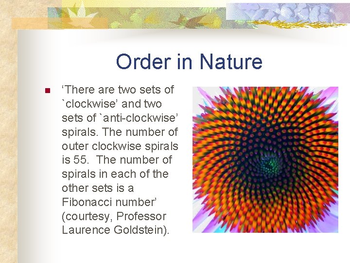 Order in Nature n ‘There are two sets of `clockwise’ and two sets of