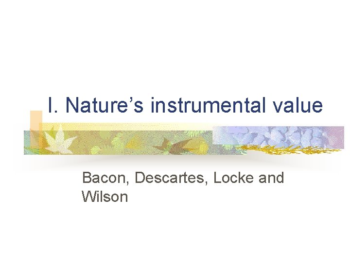 I. Nature’s instrumental value Bacon, Descartes, Locke and Wilson 