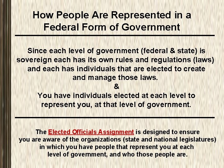 How People Are Represented in a Federal Form of Government Since each level of