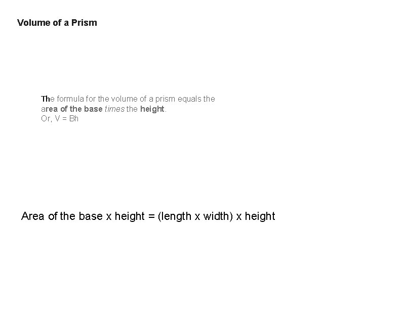 Volume of a Prism The formula for the volume of a prism equals the