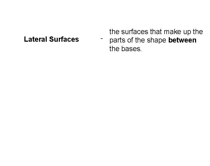 Lateral Surfaces the surfaces that make up the - parts of the shape between