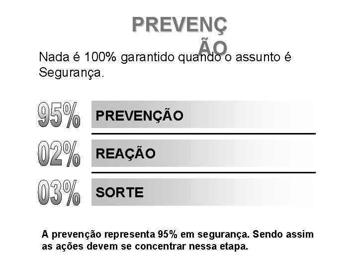 PREVENÇ ÃOo assunto é Nada é 100% garantido quando Segurança. PREVENÇÃO REAÇÃO SORTE A