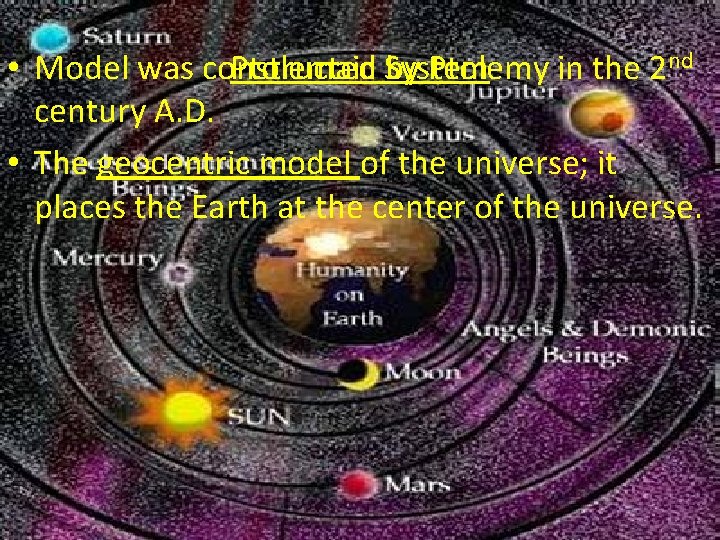 nd Ptolemaic System • Model was constructed by Ptolemy in the 2 century A.