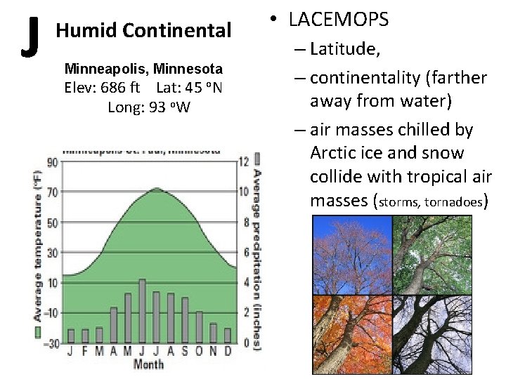 J Humid Continental Minneapolis, Minnesota Elev: 686 ft Lat: 45 o. N Long: 93