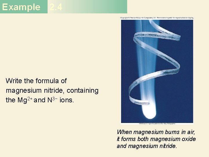 Example 2. 4 Write the formula of magnesium nitride, containing the Mg 2+ and