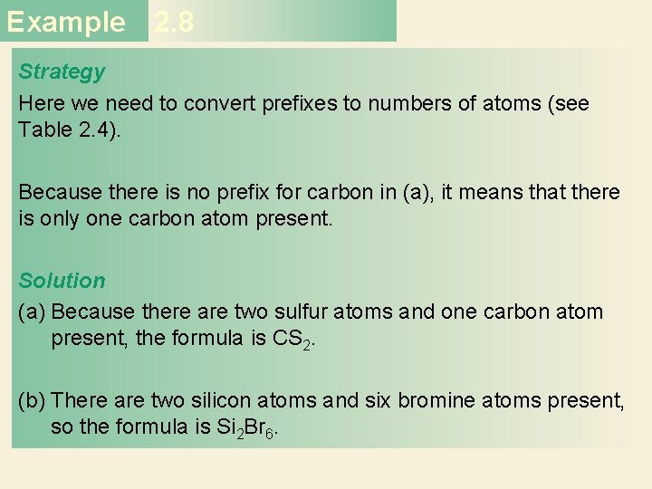 Example 2. 8 Strategy Here we need to convert prefixes to numbers of atoms