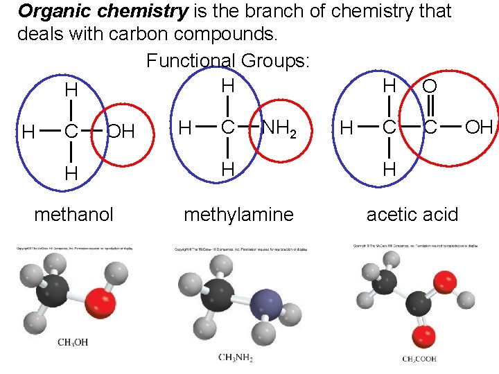 Organic chemistry is the branch of chemistry that deals with carbon compounds. Functional Groups: