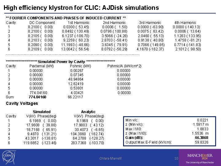 High efficiency klystron for CLIC: AJDisk simulations ** FOURIER COMPONENTS AND PHASES OF INDUCED