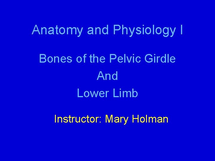 Anatomy and Physiology I Bones of the Pelvic Girdle And Lower Limb Instructor: Mary