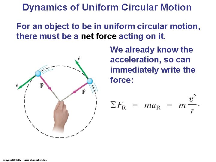 Dynamics of Uniform Circular Motion For an object to be in uniform circular motion, Dynamics of Uniform Circular Motion For an object to be in uniform circular motion,
