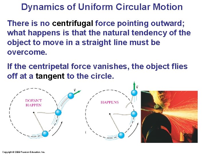 Dynamics of Uniform Circular Motion There is no centrifugal force pointing outward; what happens Dynamics of Uniform Circular Motion There is no centrifugal force pointing outward; what happens