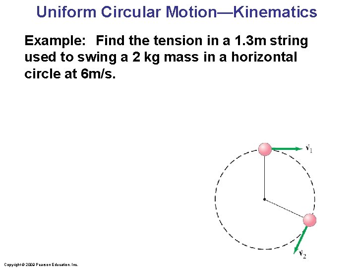Uniform Circular Motion—Kinematics Example: Find the tension in a 1. 3 m string used Uniform Circular Motion—Kinematics Example: Find the tension in a 1. 3 m string used