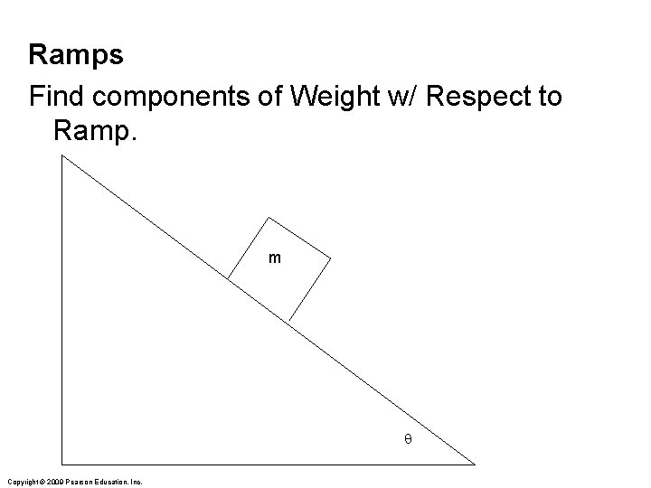 Ramps Find components of Weight w/ Respect to Ramp. m q Copyright © 2009 Ramps Find components of Weight w/ Respect to Ramp. m q Copyright © 2009