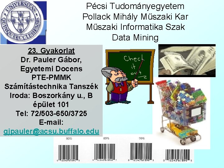 Pécsi Tudományegyetem Pollack Mihály Műszaki Kar Műszaki Informatika Szak Data Mining 23. Gyakorlat Dr.
