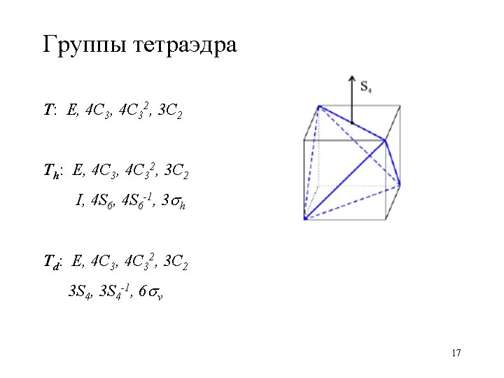 Группы тетраэдра T: E, 4 C 32, 3 C 2 Th: E, 4 C