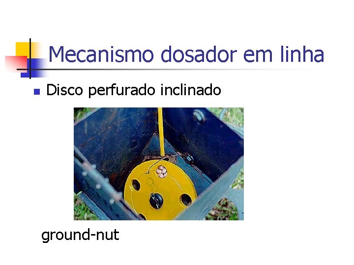 Mecanismo dosador em linha n Disco perfurado inclinado ground-nut 