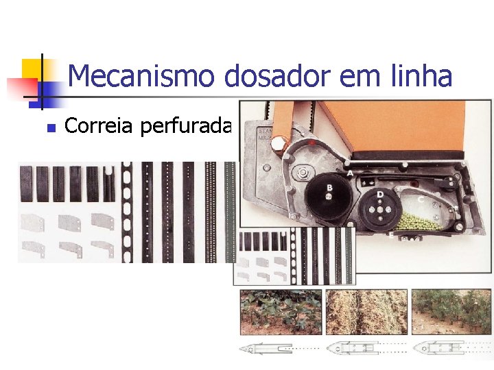 Mecanismo dosador em linha n Correia perfurada 