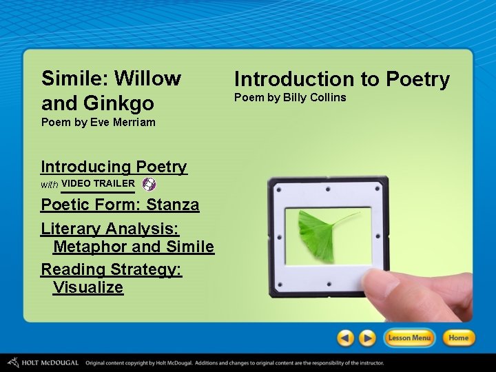 Simile: Willow and Ginkgo Poem by Eve Merriam Introducing Poetry with VIDEO TRAILER Poetic