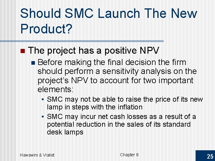 Should SMC Launch The New Product? n The project has a positive NPV n