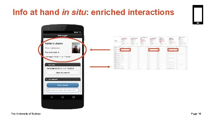 Info at hand in situ: enriched interactions The University of Sydney Page 15 Info at hand in situ: enriched interactions The University of Sydney Page 15