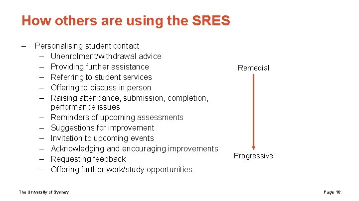 How others are using the SRES – Personalising student contact – Unenrolment/withdrawal advice – How others are using the SRES – Personalising student contact – Unenrolment/withdrawal advice –