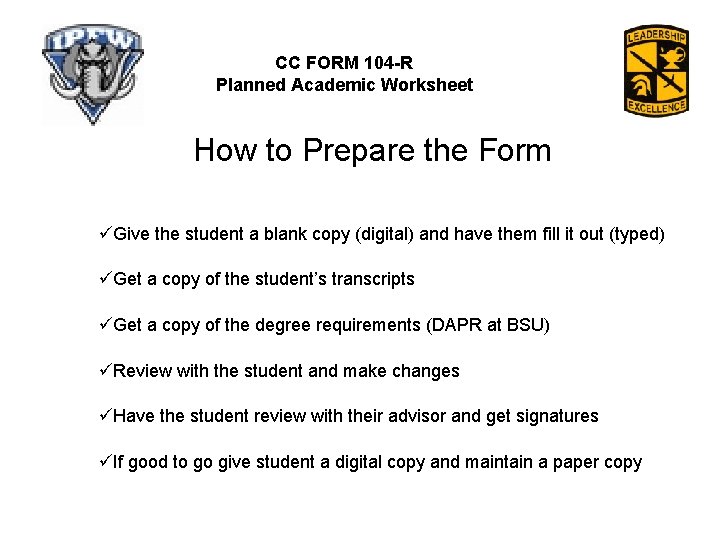 CC FORM 104 -R Planned Academic Worksheet How to Prepare the Form üGive the